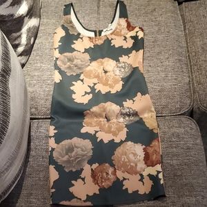Bar III Forest Green Peach Floral Dress - size S